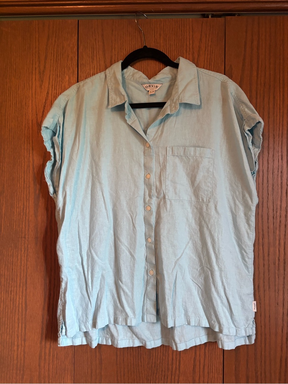 Orvis Light Blue Short-Sleeve Casual Button-Down Shirt